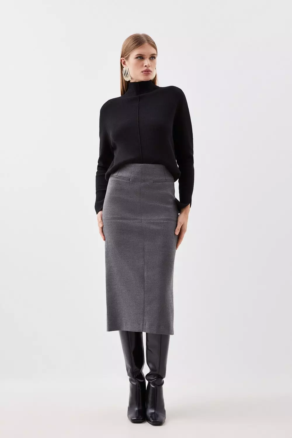 Grey midi skirt with pockets hotsell